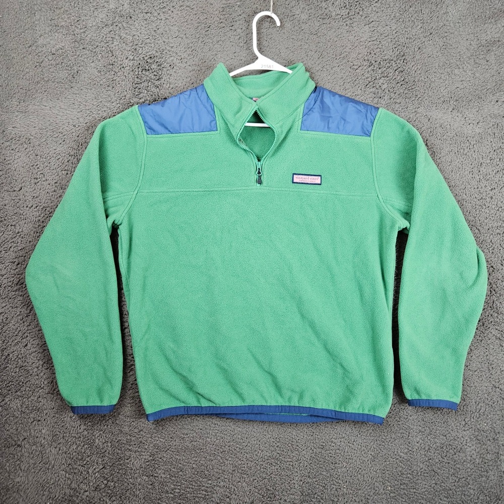 Vineyard‎ Vines Sweater Mens Large Green Blue 1/4 Zip Fleece Pullover